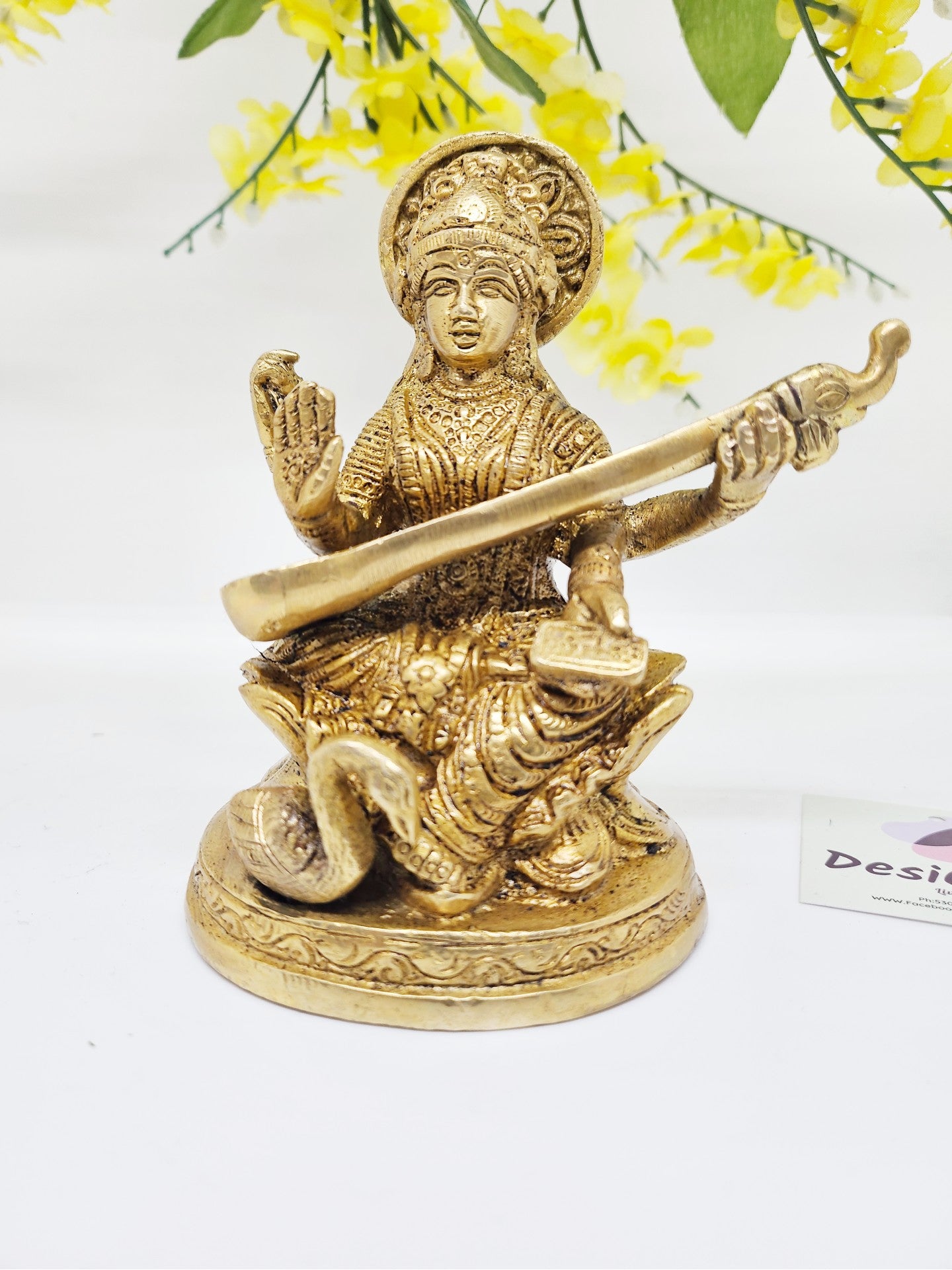 5" Brass idol for Goddess Saraswati Ji, Goddess of Education Saraswathi ji.  GS- 810