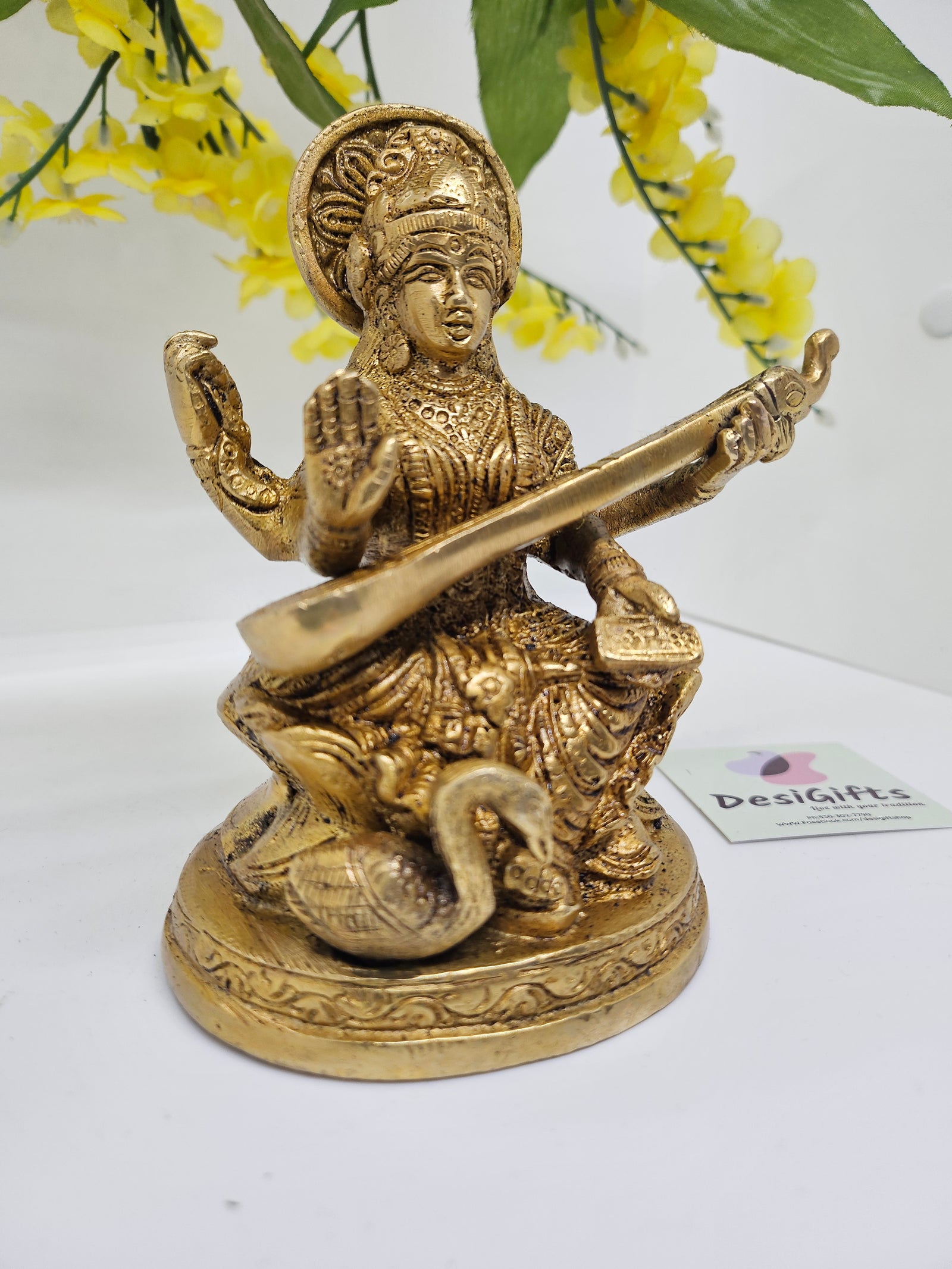 5" Brass idol for Goddess Saraswati Ji, Goddess of Education Saraswathi ji.  GS- 810