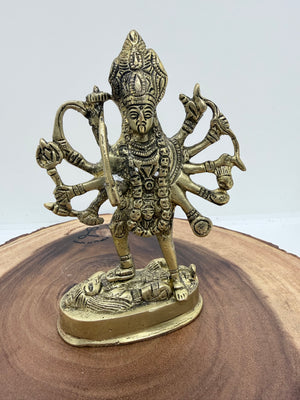 Brass idol for Goddess Kali Maa, Fierce Multi‑Armed Goddess Statue Standing on Shiva.  GS- 3037
