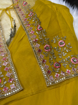 Yellow Shade Lehnga Choli in Sari Style, Half Sari, , Indian traditional festive outfit for Princess, Girl Design GRL - 1943