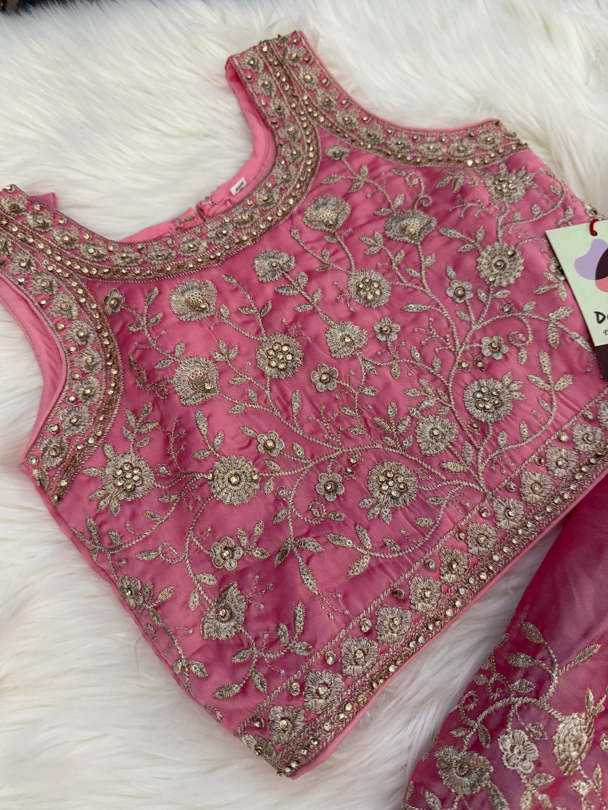 Pink Shade Lehnga Choli in Sari Style, Half Sari, , Indian traditional festive outfit for Princess, Girl Design GRL - 1957