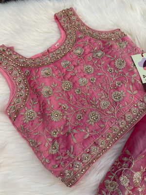 Pink Shade Lehnga Choli in Sari Style, Half Sari, , Indian traditional festive outfit for Princess, Girl Design GRL - 1957