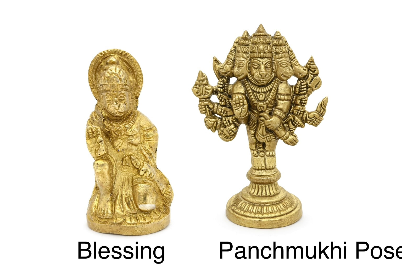 3" Brass Hanuman ji Idol – Blessing Pose | Panchmukhi Pose, Brass Finish | Home Temple, BBM- 922