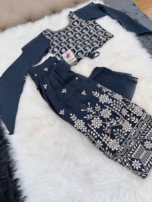 Zari and Sequins Lehenga Choli with Stylish long Sleeves for Girls –Traditional Festive Wear, Design GRL - 1984