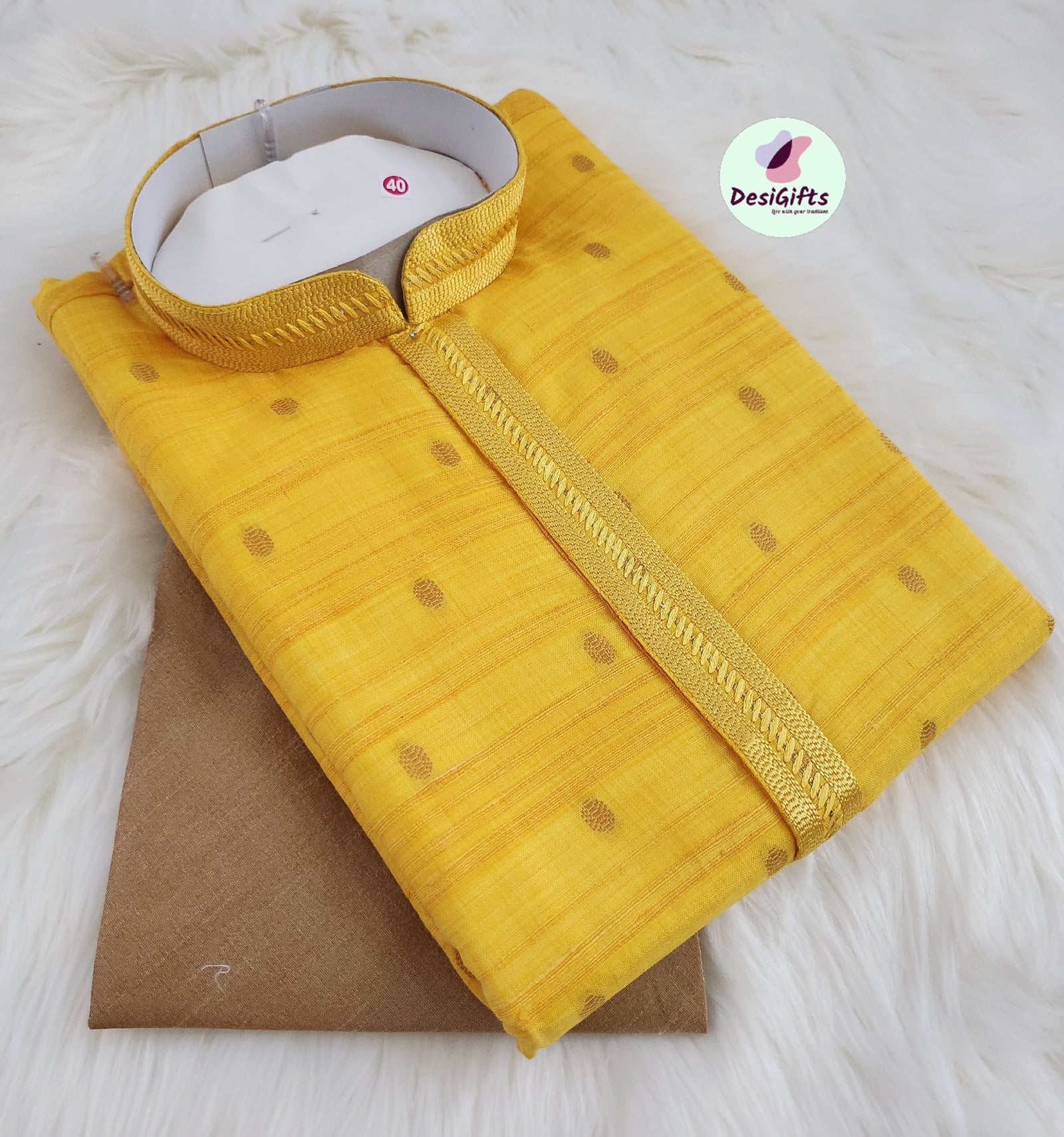 Size 36, Self Woven Gray Shade Kurta Pajama Set-Cotton Silk Design KPS- 1036 on