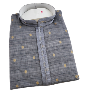 Self Woven Yellow and Gray Shade Kurta Pajama Set-Cotton Silk Design KPS- 1036