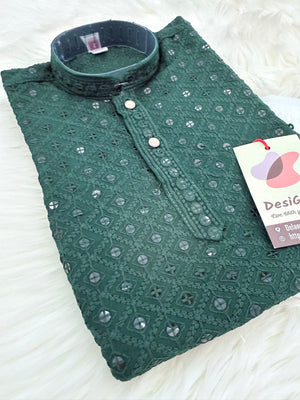 Boy Kurta Pajama with Sequins Work in Green Shade- BOY-2018