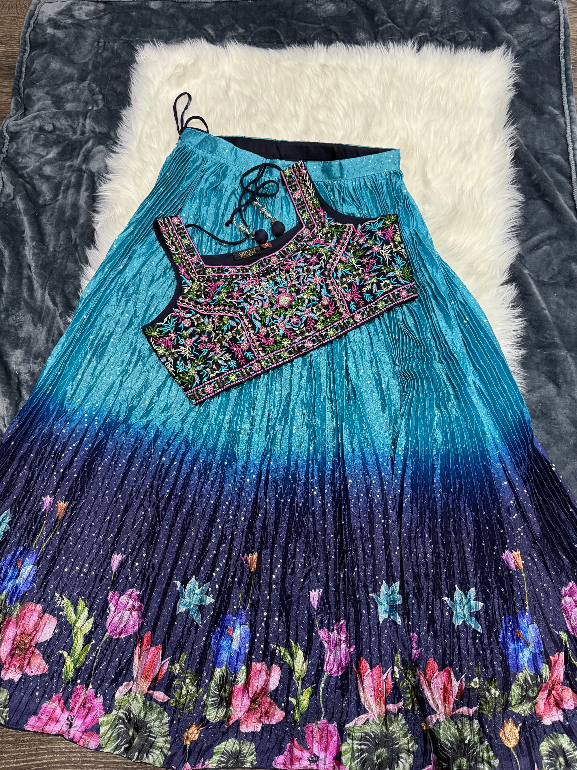 Beutiful Blue Heavy Embroidery & Sequins Lehenga Choli 3 Pieces Ethnic Wear for Girls, Design LHG - 1877