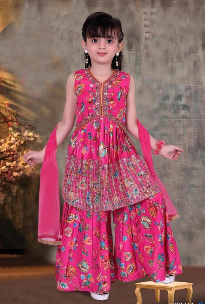 Beautiful Blended Silk Sharara Suit Dress for Girl, Indian Ethnic Outfit, GRL -1484