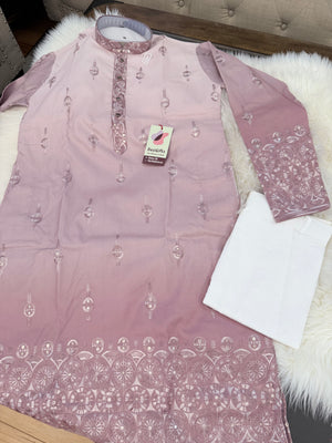 Men’s Dusty Rose Ombré Embroidered Kurta Pajama Set | Mauve Pink Indian Wedding Outfit with Trouser Pants | KP-4066