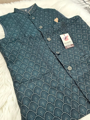 Men’s Elegant Jacket – Premium Festive & Wedding Waistcoat, Self Woven Silk Indian Sadri, Stylish Ethnic Jacket, J-2082