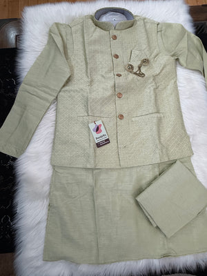 Green Shade Kurta Pajama with Embroidered Jacket for Men, Indian Weddings, Festivals & Celebrations | Designer Kurta Pajama KPJ-2059