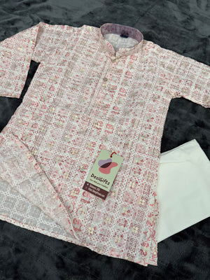 Pink Shade Boy's Soft Cotton Silk Self Design with Sequins Kurta Pajama - Design BOY-1917