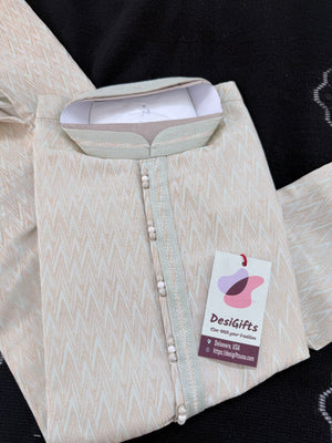 Pastel Green with Beige accents Jacquard Silk Kurta Pajama Set | Festive Kurta Pant Style Pajama, Man -3056