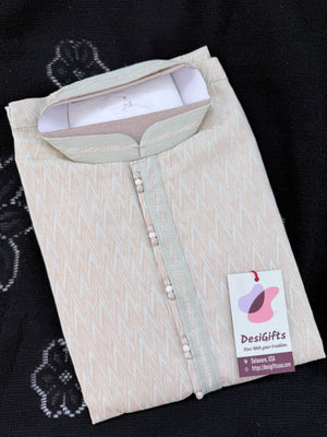 Pastel Green with Beige accents Jacquard Silk Kurta Pajama Set | Festive Kurta Pant Style Pajama, Man -3056