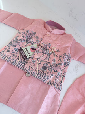 PInk Shade 4 Piece Boy's Cotton  Silk Ethnic Kurta with Jacket, Dhoti and Pajama- Design B-2004