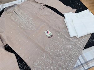 Men’s Dusty Rose-Muted Peach-Pink Embroidered Kurta with with Parallel Pants | Textured Silk Blend Wedding Kurta Pajama Set | Festive Indian Ethnic Wear, KP - 4045