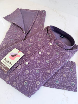 Pre-Teen and Teen Boy's Chikankari Embroidered Rayon Kurta Pajama with Sequins , Purple Shade, - BOY-2006
