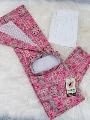 Premium Pink Embroidered Kurta Pajama Set – Viscose Rayon with Printed & Sequin Detailing | Traditional Outfit | KPS-2034