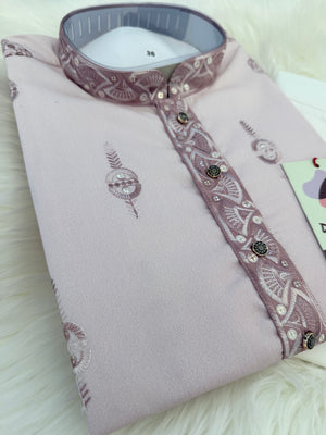 Men’s Dusty Rose Ombré Embroidered Kurta Pajama Set | Mauve Pink Indian Wedding Outfit with Trouser Pants | KP-4066