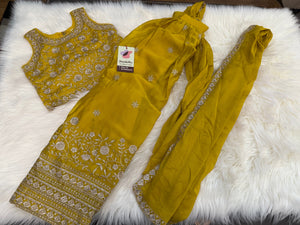 Lemon Yellow Shade Lehnga Choli in Sari Style, Half Sari, , Indian traditional festive outfit for Princess, Girl Design GRL - 1956