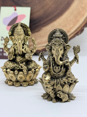 3" Brass Ganesha Idol | Ganesh Murti for Home, Office & Car Dashboard, GIB- 3046