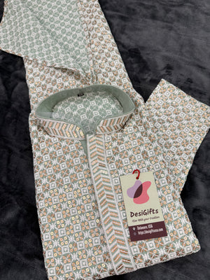 Pastel Green Shade Men's kurta pajama set with embroidery and sequins. Two-piece Indian traditional outfit for special occasions., KP - 1940