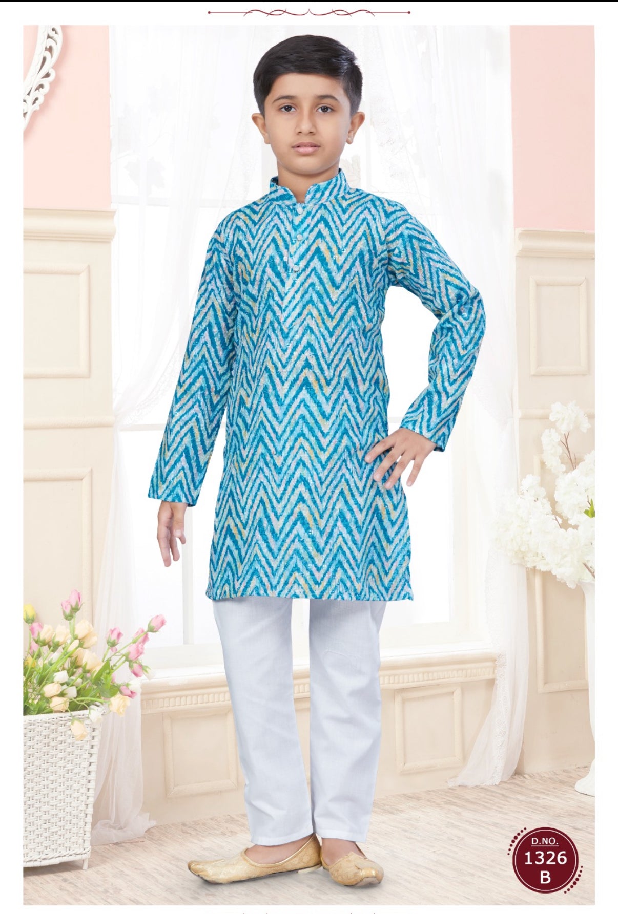 Blue Shade Boy's Cotton Blended Self Designer with Sequins Dress - Design BOY-1908