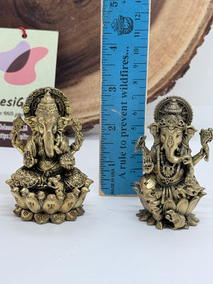 3" Brass Ganesha Idol | Ganesh Murti for Home, Office & Car Dashboard, GIB- 3046