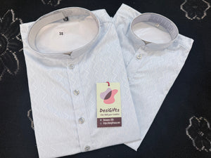 Men's and Boys' Soft Cotton Silk Kurta Pajama Set - Sky Blue Indian Festive Wear, Matching Traditional Outfit, DM-3021