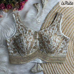 Heavy Zari, Sequence work Stitched Designer Saree Blouse in Soft Roman Silk, Design BLS-2039