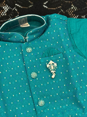 Boys Teal Green Kurta Set with Textured Jacket, Dhoti & Pajama Options – Festive Ethnic Wear,- Design B-2024