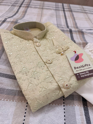 Pista Green Shade 3 Piece Boy's Cotton  Silk Ethnic Kurta with Jacket and Pajama- Design B-2027