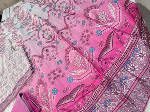 Pink & Ivory Floral Printed Lehenga Choli Set with Dupatta – Ombre Digital Print, Mirror-Style Sequin Accents, Indian Wedding & Festive Wear, LHG-4012