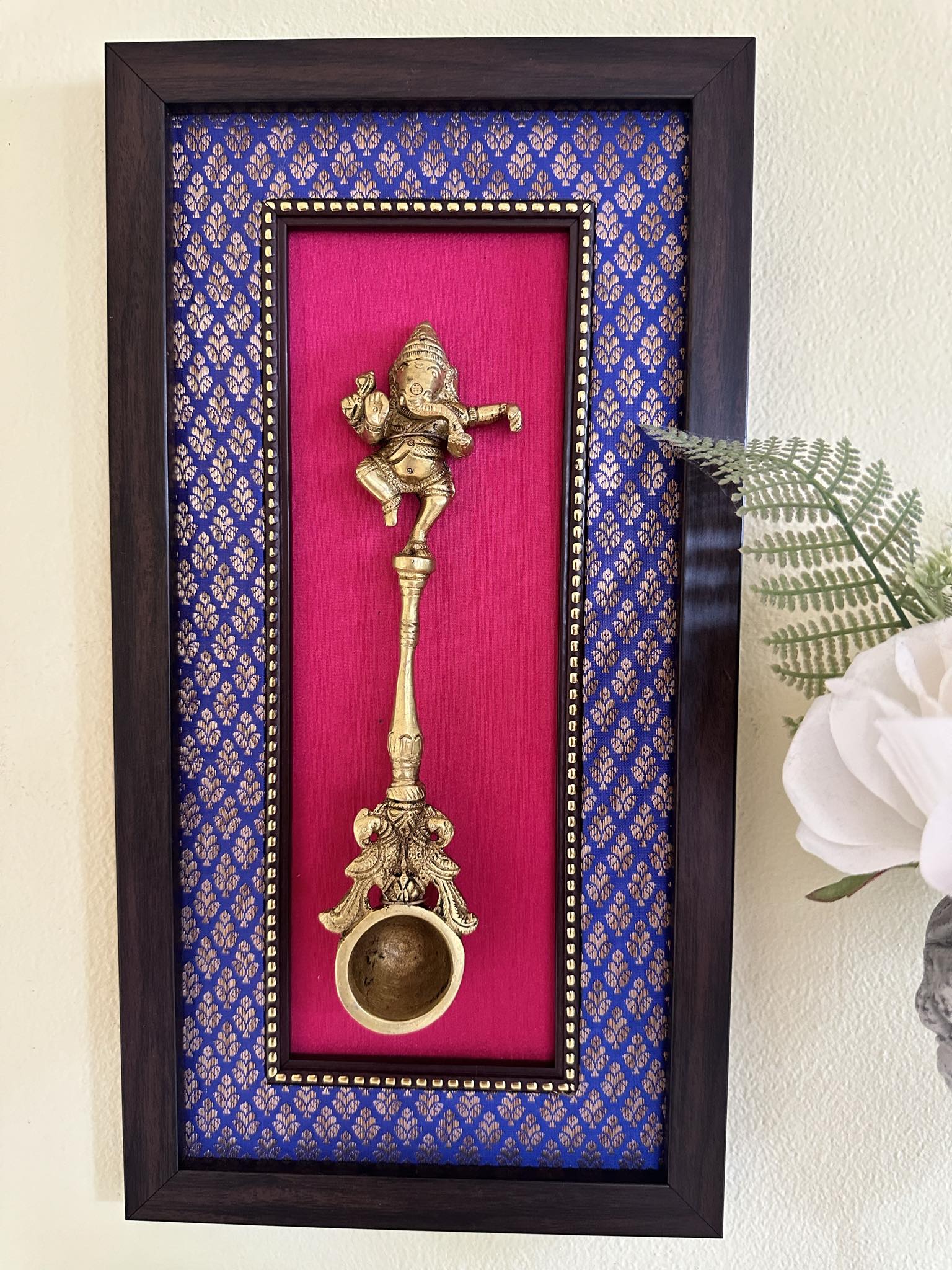 Handcrafted Dancing Ganesh Spoon Brass Hanging on Silk Frame with 3D Effect, BFD- 905