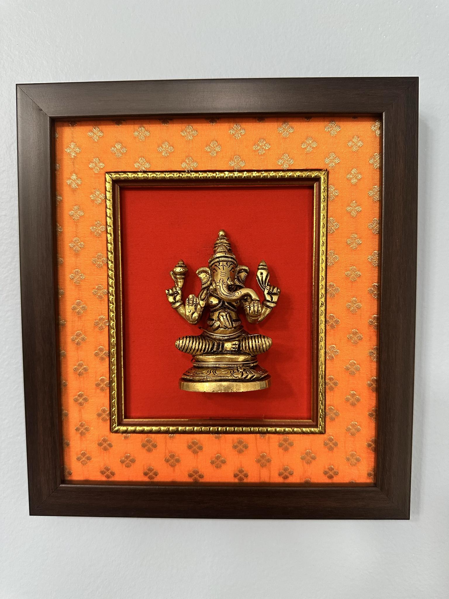 Handcrafted Ganesh Brass Hanging on Silk Frame with 3D Effect, BFD- 906