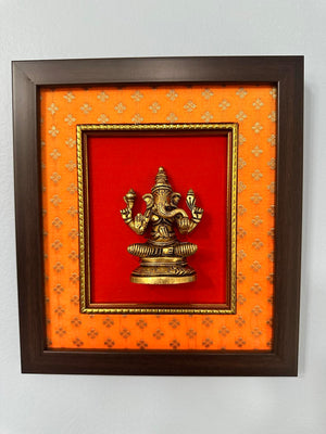 Handcrafted Ganesh Brass Hanging on Silk Frame with 3D Effect, BFD- 906