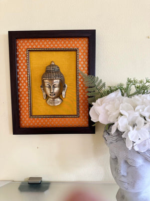 Handcrafted Buddha Face in Brass on Silk Frame with 3D Effect, BFD- 907