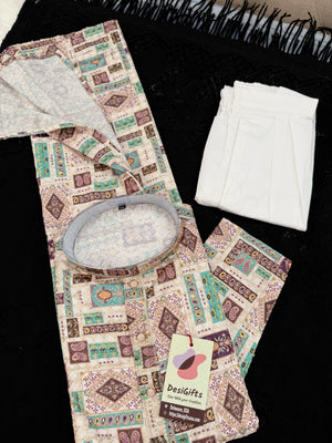 Men’s Multishade Kurta Pajama Set – Premium Viscose Rayon with Embroidery, Printed Design & Sequin Detailing| KPS-2031