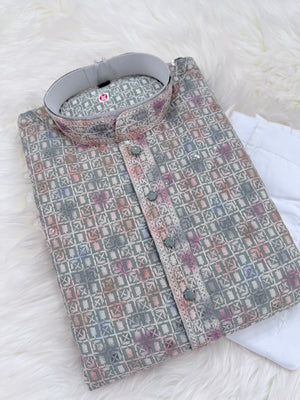 Men’s Indian festive Kurta Pajama Set, Rayon Chikankari Embroidery, Wedding Partywear Multishade Kurta– KP-1982