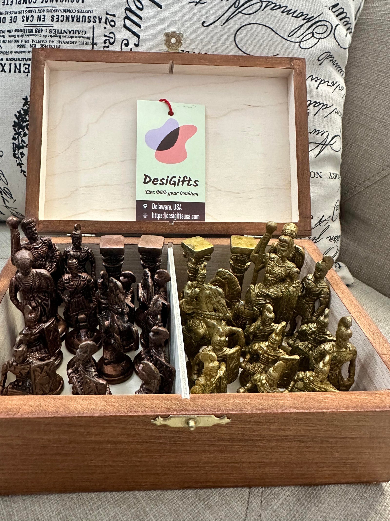 3.25" King Roman Art Series Stunning Brass Metal Chess Blocks, 32 Pieces Set, CHSS#919