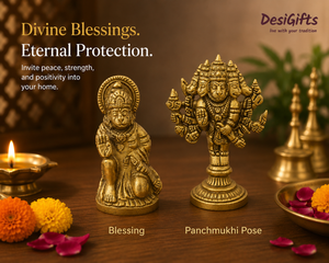 3" Brass Hanuman ji Idol – Blessing Pose | Panchmukhi Pose, Brass Finish | Home Temple, BBM- 922