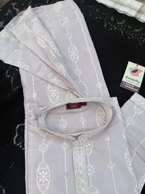 Men’s Embroidered Pastel Purple Kurta Pajama Set with Sequin Work, Indian Ethnic Wear for Wedding & Festival, KPS-3025