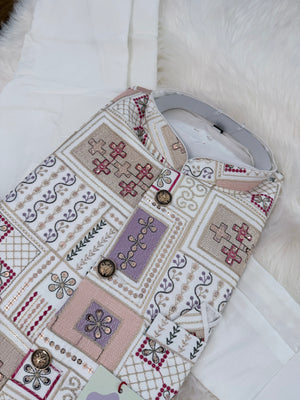 Elegant Men’s 3-Piece Kurta Pajama Set with Embroidered Sequins Jacket, Silk Ethnic Wear for Wedding & Festive, KPJ-2033