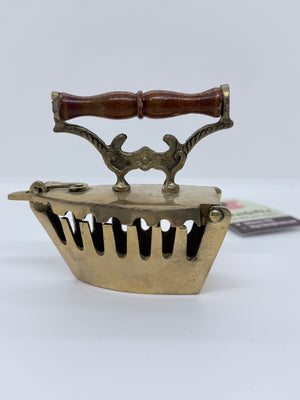 Vintage Brass Coal Iron with Wooden Handle – Decorative Collectible set, Iron - 3038