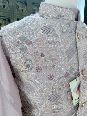 Men’s Dusty Rose Pink Shade 3-Piece Kurta Pajama with Heavy Embroidered Jacket, Wedding & Festive Ethnic Wear, KPJ-3077