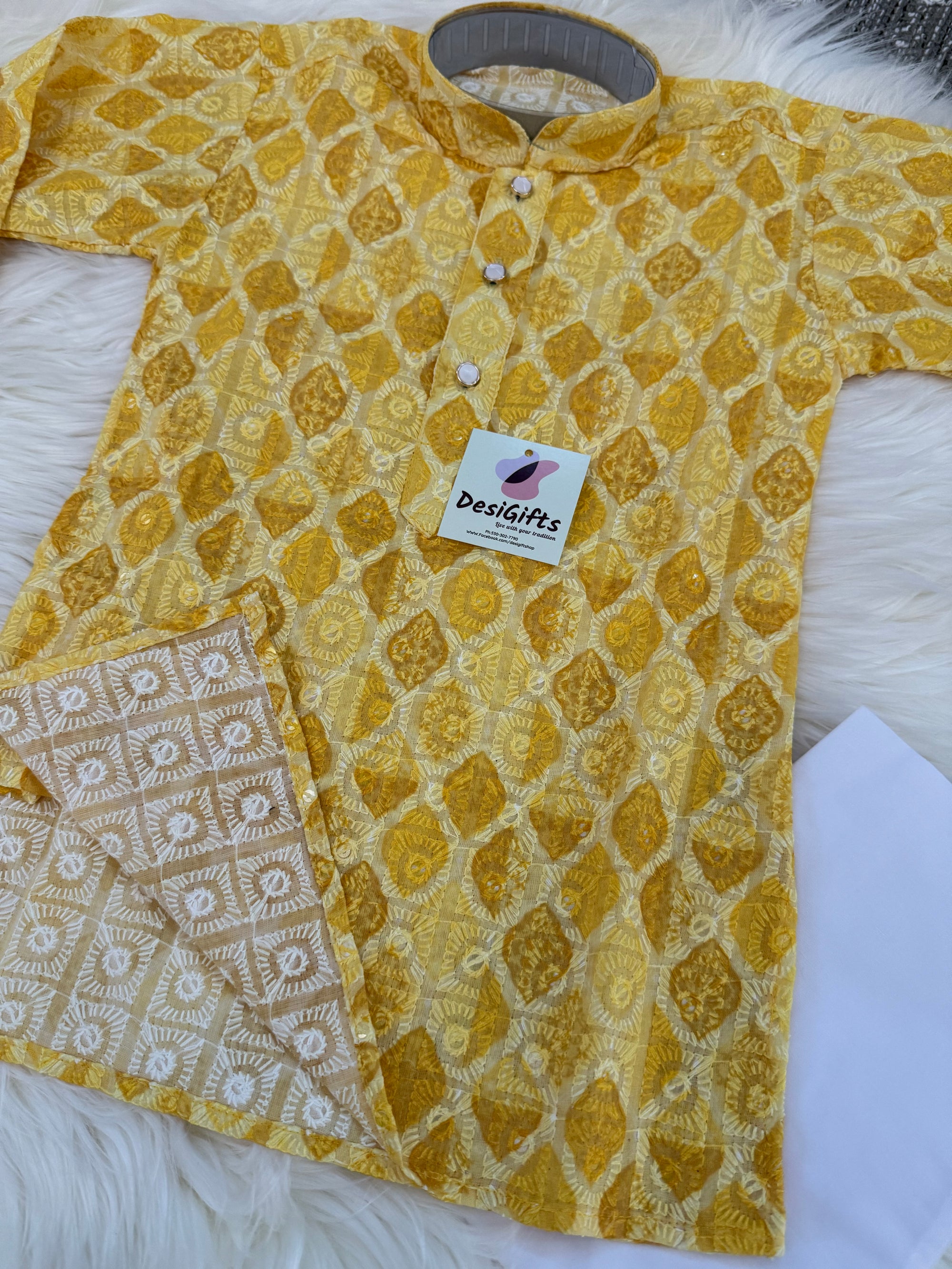 Yellow Shade Boy's Cotton Blended Self Designer Dress - Design BOY-1727