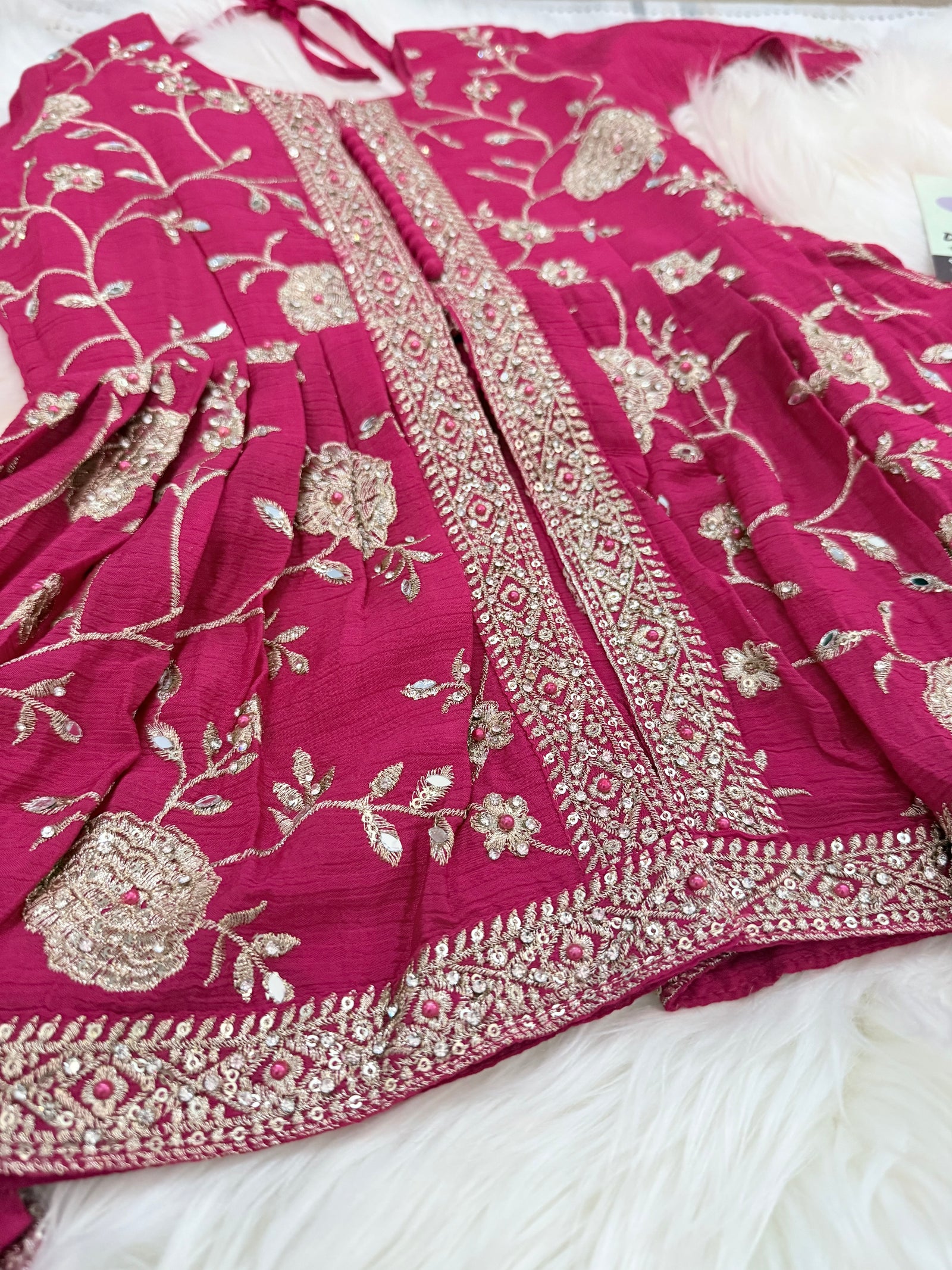 Girls Rani Pink Embroidered Sharara Suit Set with Dupatta, Indian Ethnic Party Wear for Weddings & Festivals,GRL-3002