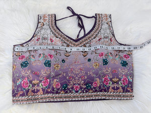 Women’s Purple to Cream Ombré Lehenga Choli Set – Digital Floral Print, Mirror-Style Sequin Work, Faux Georgette Dupatta, Indian Wedding Festive Wear, LHG - 4005
