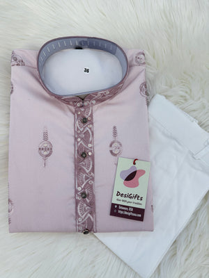 Men’s Dusty Rose Ombré Embroidered Kurta Pajama Set | Mauve Pink Indian Wedding Outfit with Trouser Pants | KP-4066